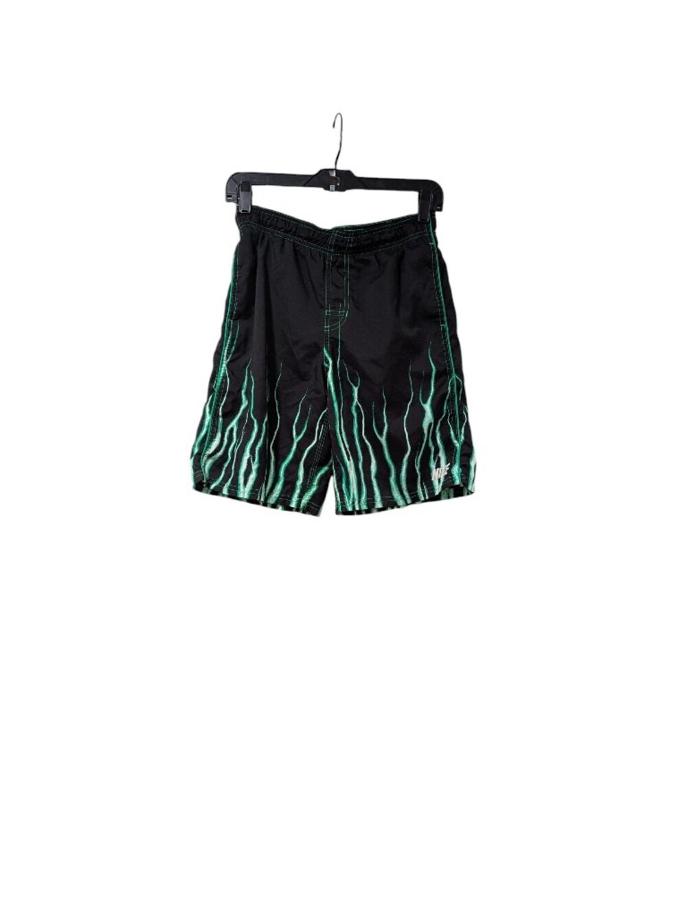 Nike Youth Vintage Y2K Black With Green Flame Swim Trunks Swim Beach Sz M